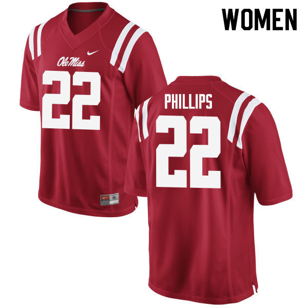 Women #22 Scottie Phillips Ole Miss Rebels College Football Jerseys Sale-Red